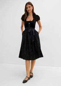 bonprix Dirndl mit Samtrock (2-tlg.Set), schwarz, Gr.48, Hochwertiges Dirndl mit vielen Details und Rei&szlig;verschluss vorne, aus Satin