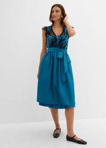 bonprix Dirndl mit Samt in Midil&auml;nge (2-tlg.Set), petrol, Gr.46, traditionelles Dirndl mit hochwertigen Samtmieder mit Burn-Out Muster und changierender Sch&uuml;rze. Der Rock ist mit einem angenehmen Baumwollfutter ausgestattet., aus Samt