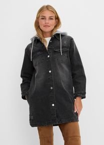 bonprix Jeansjacke mit Kapuze, schwarz, Gr.48, Jeansjacke mit Kapuze, 98% Baumwolle