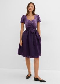 bonprix Dirndl und Sch&uuml;rze (2-tlg.Set), lila, Gr.54, Modern und feminin: Dirndl aus Samt mit herzf&ouml;rmigen Ausschnitt und Ballon&auml;rmel sowie einer Sch&uuml;rze aus gl&auml;nzendem Satin