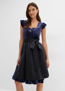 bonprix Dirndl und Sch&uuml;rze (2-tlg.Set), blau, Gr.48, Modern und feminin: Dirndl aus Samt mit herzf&ouml;rmigen Ausschnitt und R&uuml;schen&auml;rmel sowie einer Sch&uuml;rze aus gl&auml;nzendem Satin