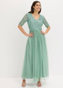 bonprix Abendkleid aus zartem T&uuml;ll mit Paillettenstickerei, gr&uuml;n, Gr.38, Elegantes Kleid aus T&uuml;ll mit bezaubernder Paillettenstickerei im Oberteil