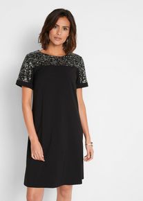 bonprix Kleid mit Pailetten-Einsatz, schwarz, Gr.36, elegantes Minikleid mit schm&uuml;ckenden Pailletten