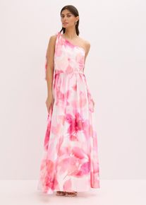 bonprix One-Shoulder-Kleid aus gl&auml;nzendem Satin, wei&szlig;, Gr.38, Modern und femin: One-Shoulder-Kleid in Maxi-L&auml;nge aus gl&auml;nzendem Satin mit G&uuml;rtel und Allover-Print, womit es jedes Teil zu einem Unikat macht.