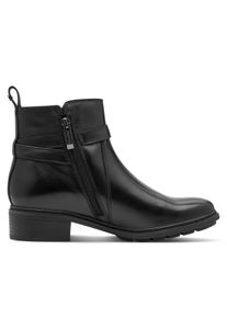 Tamaris Damen Biker-Stiefeletten aus schwarzem Leder mit Schnalle und Rei&szlig;verschluss