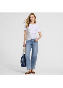 LANDS' END Besticktes Supima Rundhalsshirt, Damen, size: regular, Wei&szlig;, by Lands' End