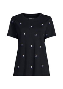 LANDS' END Besticktes Supima Rundhalsshirt, Damen, size: regular, Schwarz, by Lands' End