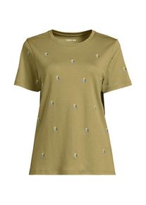 LANDS' END Besticktes Supima Rundhalsshirt, Damen, size: regular, Gr&uuml;n, by Lands' End