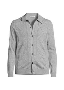 LANDS' END Feinstrick-Cardigan aus reiner Baumwolle mit Argyle-Muster, Herren, size: regular, Grau, Baumwolle, by Lands' End