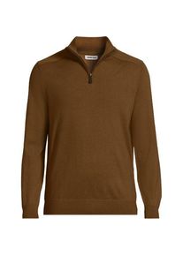 LANDS' END Merino-Pullover mit Rei&szlig;verschluss, Herren, size: regular, Braun, by Lands' End