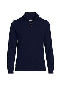 LANDS' END Merino-Pullover mit Rei&szlig;verschluss, Herren, size: regular, Blau, by Lands' End