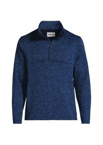 LANDS' END Strickfleece-Pullover mit Druckknopfleiste, Herren, size: regular, Blau, Polyester, by Lands' End