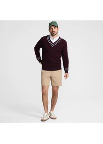 LANDS' END Drifter Zopfmusterpullover mit V-Ausschnitt, Herren, size: regular, Rot, Baumwolle, by Lands' End