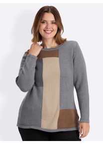 sheego Gro&szlig;e Gr&ouml;&szlig;en Langarm-Pullover mit grafischem Strickmuster, steingrau-gemustert, Gr&ouml;&szlig;e 48 - Damen