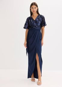 bonprix Maxikleid mit Paillettenstickerei, blau, Gr.36, Bezauberndes Abendkleid in Maxi-L&auml;nge im Wickel-Optik und mit Pailettenstickerei