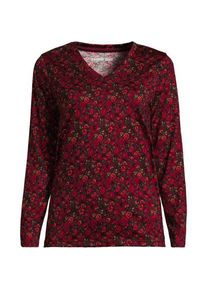 LANDS' END Supima&reg; Langarm-Shirt mit V-Ausschnitt f&uuml;r Damen in Petite-Gr&ouml;&szlig;e, Damen, size: petite, Rot, Baumwolle, by Lands' End