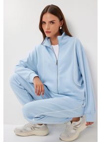 Kontrastbesatz Detail Rei&szlig;verschluss Sweatshirt & Jogginghose Zweiteiliges Set