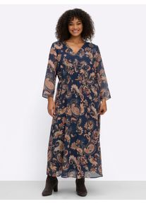 sheego Gro&szlig;e Gr&ouml;&szlig;en Maxikleid aus Chiffon, mit Floral-Print, dunkelblau-gemustert, Gr&ouml;&szlig;e 50 - Damen