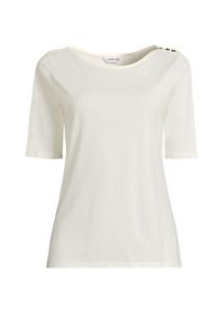 LANDS' END Supima T-Shirt mit U-Boot-Ausschnitt und gekn&ouml;pfter Schulter f&uuml;r Damen, Damen, size: regular, Elfenbein, Baumwolle, by Lands' End