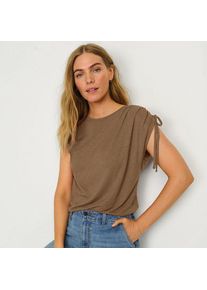 LANDS' END Leinenmix-Shirt mit geraffter Schulter f&uuml;r Damen, Damen, size: regular, Braun, Leinen/Viskose, by Lands' End