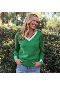 LANDS' END Tennispullover DRIFTER mit V-Ausschnitt f&uuml;r Damen in Petite-Gr&ouml;&szlig;e, Damen, size: petite, Gr&uuml;n, Baumwolle, by Lands' End