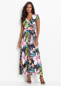 bonprix Maxikleid in Wickeloptik, schwarz, Gr.36/38 (S), Maxikleid mit V-Ausschnitt und kurzen &Auml;rmeln