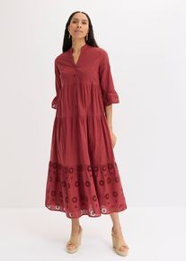 bonprix Maxikleid aus reiner Baumwolle, rot, Gr.48, Maxikleid mit Lochstickerei, aus 100% Baumwolle