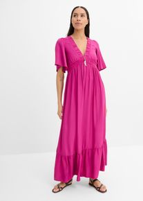 bonprix Maxi-Stufenkleid aus flie&szlig;ender Viskose, pink, Gr.44, Langes Kleid mit Volants und Ballon&auml;rmeln