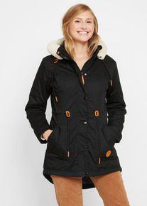 bonprix Wattierter Parka mit Fellimitat-Besatz, schwarz, Gr.50, Wattierter Parka mit Kapuze, abnehmbarer Fellimitat-Besatz, 55% Baumwolle