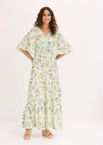 bonprix Maxikleid aus flie&szlig;ender Viskose, beige, Gr.54, bedrucktes Maxikleid aus flie&szlig;ender Viskose mit dekorativen Bindeb&auml;ndern mit Quasten vorne in der Taille und weitem Rock, aus Viskose
