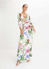 bonprix Maxikleid mit 3/4-&Auml;rmeln, wei&szlig;, Gr.48/50 (XL), Flie&szlig;endes Maxikleid mit V-Ausschnitt