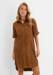bonprix Hemdblusenkleid in Velourslederimitat, braun, Gr.42, Modernes Hemdblusenkleid in Velourslederimitat mit Taschendetails