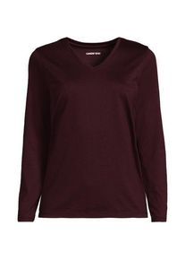 LANDS' END Supima&reg; Langarm-Shirt mit V-Ausschnitt f&uuml;r Damen in Petite-Gr&ouml;&szlig;e, Damen, size: petite, Rot, Baumwolle, by Lands' End