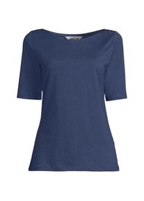 LANDS' END Supima&reg; T-Shirt mit U-Boot-Ausschnitt und gekn&ouml;pfter Schulter in Petite-Gr&ouml;&szlig;e f&uuml;r Damen, Damen, size: petite, Blau, Baumwolle, by Lands' End