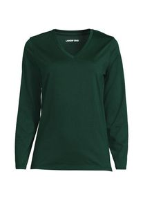 LANDS' END Supima&reg; Langarm-Shirt mit V-Ausschnitt f&uuml;r Damen in Petite-Gr&ouml;&szlig;e, Damen, size: petite, Gr&uuml;n, Baumwolle, by Lands' End