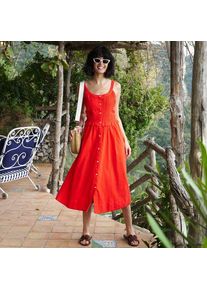 LANDS' END Soft Ease Midikleid mit Biesen aus Leinenmix f&uuml;r Damen, Damen, size: regular, Rot, Baumwolle/Leinen, by Lands' End