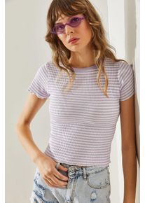 Gestreiftes Rundhals-T-Shirt mit kurzen &Auml;rmeln