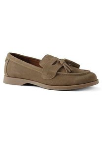 LANDS' END Veloursleder-Loafer mit Tasseln, Damen, size: regular, Beige, by Lands' End