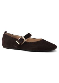 LANDS' END Riemchenballerinas aus Veloursleder, Damen, size: regular, Braun, by Lands' End