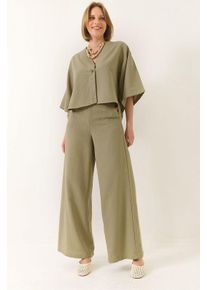 V-Ausschnitt-Tunika und weite Hose 2-teiliger Set