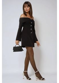 Exklusives ma&szlig;geschneidertes Off-Shoulder-Minikleid mit Knopfdetails