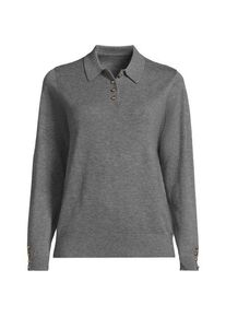 LANDS' END Polopullover mit goldfarbenen Kn&ouml;pfen f&uuml;r Damen, Damen, size: regular, Grau, Polyester/Viskose/Polyester-Mischung, by Lands' End