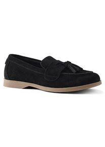 LANDS' END Veloursleder-Loafer mit Tasseln, Damen, size: regular, Schwarz, Rauleder, by Lands' End