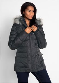 bonprix Steppjacke mit Kapuze, schwarz, Gr.44, Moderne, dick wattierte Steppjacke mit Kapuze und abtrennbarer Fellimitatverzierung