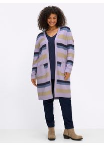 sheego Gro&szlig;e Gr&ouml;&szlig;en Strickmantel mit Blockstreifen, flieder-taubenblau-geringelt, Gr&ouml;&szlig;e 44/46 - Damen