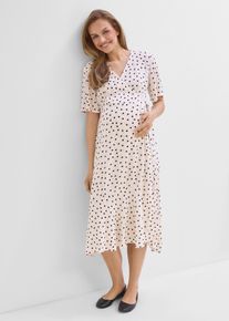 bonprix 2-in-1 Umstands- und Stillkleid aus leichtem Viskose- Crepe, beige, Gr.44, Festliches P&uuml;nktchenkleid f&uuml;r die Schwangerschaft und danach