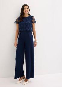 bonprix Jumpsuit aus softem Scuba mit Spitze, blau, Gr.34, Kurz&auml;rmliger Jumpsuit mit Spitze und weitem Bein