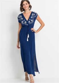 bonprix Maxikleid aus Viskose, blau, Gr.54, &Auml;rmelloses Maxikleid mit Verzierung und Bindeband, aus Viskose