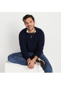 LANDS' END Strukturierter Drifter Pullover mit Rei&szlig;verschluss f&uuml;r Herren, Herren, size: regular, Blau, Baumwolle, by Lands' End