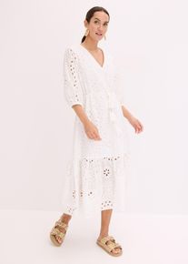 bonprix Midikleid aus reiner Baumwolle mit Lochstickerei, wei&szlig;, Gr.44, mit V-Ausschnitt und Lochstickerei, aus 100% Baumwolle